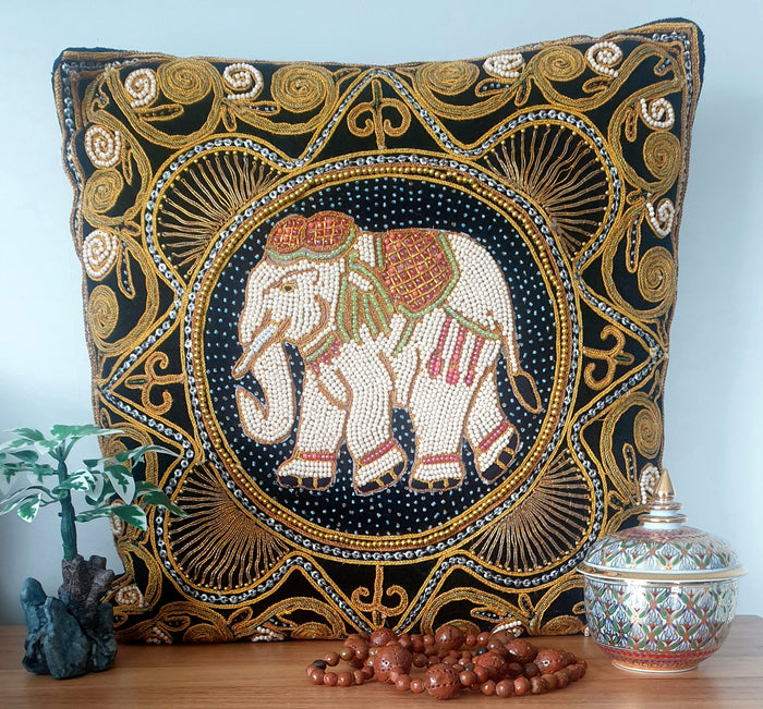 Vintage - Ethnic Beaded Thai Elephant Cushion Cover