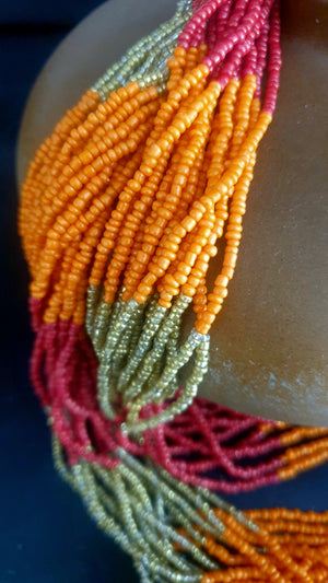 Sunset Seed Bead Tribal Necklace