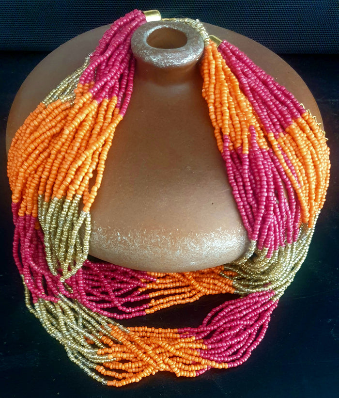 Sunset Seed Bead Tribal Necklace