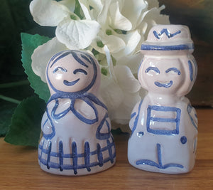 Vintage Polish Pottery Couple Salt & Pepper Set