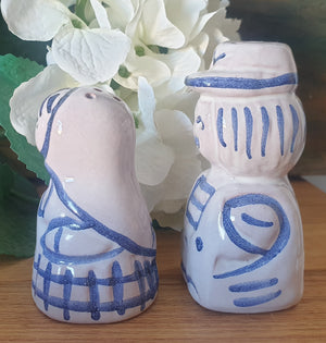 Vintage Polish Pottery Couple Salt & Pepper Set