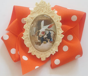 White Rabbit in Orange - Bow Hair Clip