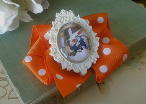 White Rabbit in Orange - Bow Hair Clip