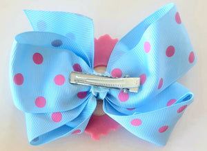 White Rabbit in Blue & Pink - Bow Hair Clip