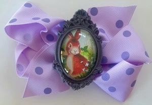 Brown Rabbit in Lavender - Bow Hair Clip