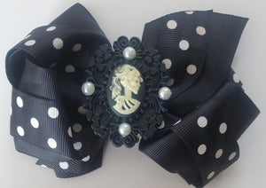 Skeleton Cameos Polka Dots - Bow Hair Clips