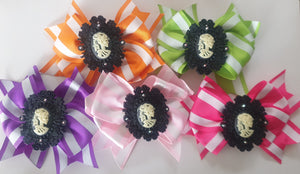 Skeleton Cameos Stripes - Bow Hair Clips