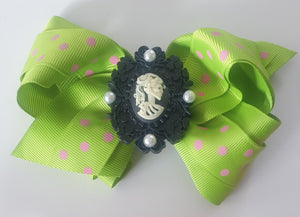 Skeleton Cameos Polka Dots - Bow Hair Clips