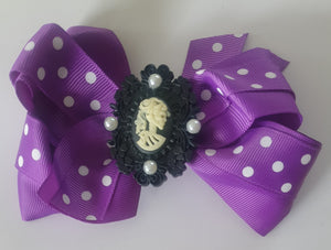 Skeleton Cameos Polka Dots - Bow Hair Clips