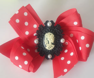 Skeleton Cameos Polka Dots - Bow Hair Clips