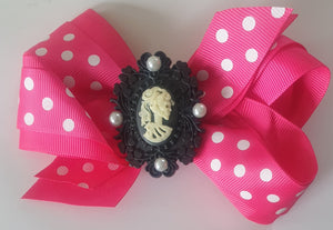 Skeleton Cameos Polka Dots - Bow Hair Clips