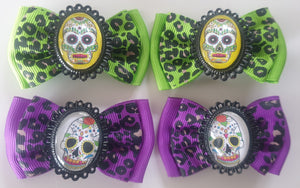 Sugar Skull - Bow Hair Clips Pair