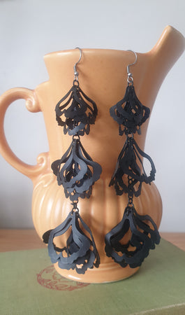 Long Black Leaf Metal Earrings