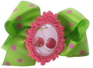 Lime & Pink Cherries - Bow Hair Clip