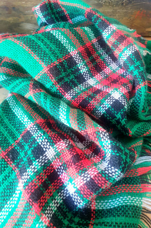 Vintage Green Red Tartan Plaid Scarf