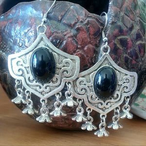 Mexican Style Ethnic Silver & Black Earrings