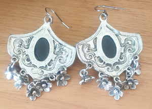 Mexican Style Ethnic Silver & Black Earrings