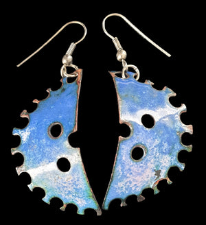 Blue Enamelled Brutalist Vintage Earrings