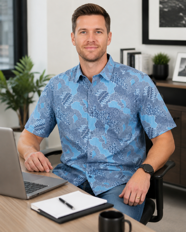 Vintage Thai Blue Wax Print Cotton Shirt – 2XL