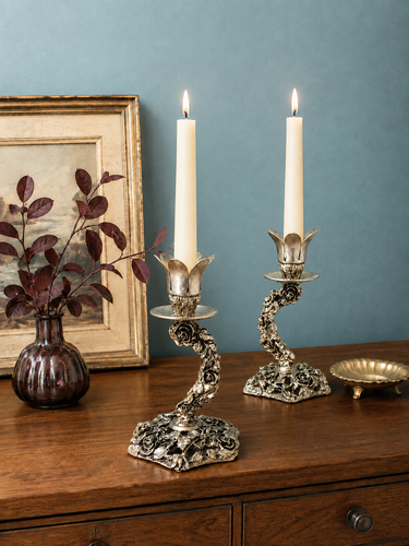 Vintage Rose Floral Candlesticks – Pair