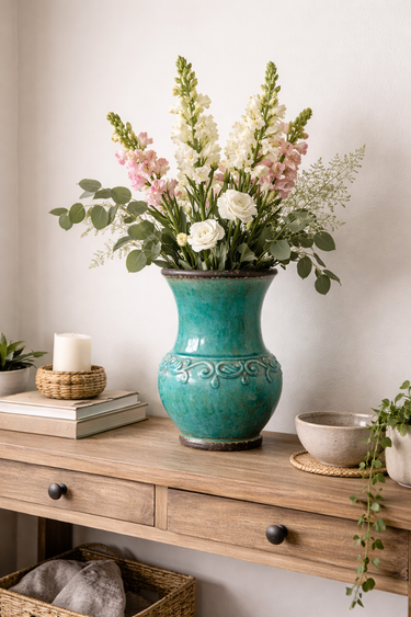 Turquoise Crackle Glaze Large Studio Vase