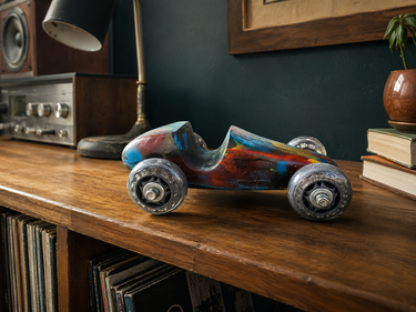 Handpainted Wooden Racing Car Sculpture