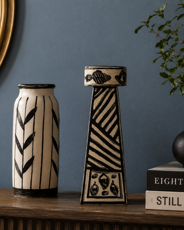 Vintage Kenyan Soapstone Hand Painted Candle Holder