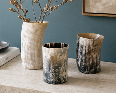 Natural Polished Horn Sculptural Vessel Set (3 Pieces)