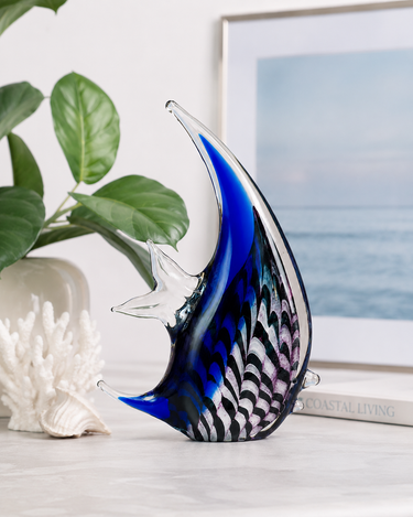 Blue & Amethyst Murano-Style Art Glass Angelfish Sculpture 24cm