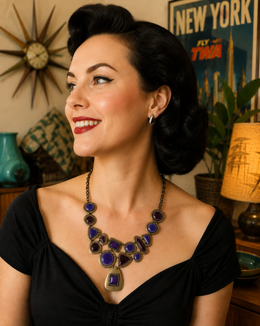 Vintage Purple Enamel Bib Statement Necklace