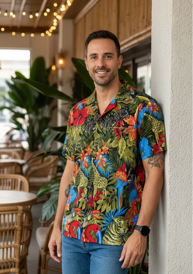 Vintage Tiger & Birds Tropical Shirt (Large)