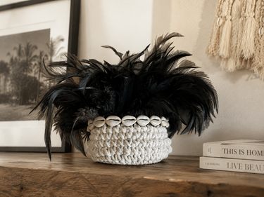 Tribal-Style Feathers & Shells Basket