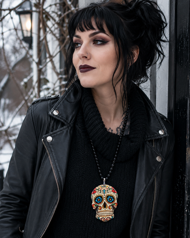 Acrylic Sugar Skull Beaded Statement Necklace