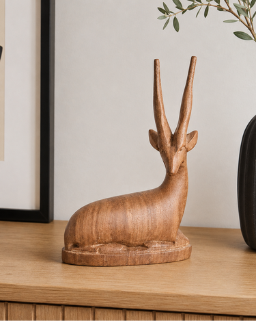 Vintage Hand-Carved Wooden Antelope Sculpture