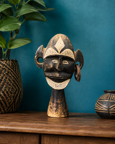 Vintage Tribal Bust Sculpture – Cast Stone Composite