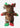 Plush reindeer toy with red and green accents on a white surface
