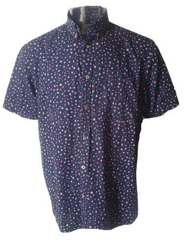 Barkers Navy Floral Men's Shirt (XL) vintage menswear nz vintage clothing nz planet retro nz