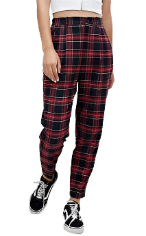 Bershka Red Tartan Boyfriend Fit Pants (Small-Medium) Vintage Clothing NZ Planet Retro NZ 20