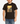Person wearing a black t-shirt with a graphic design of a cat on a bridge.