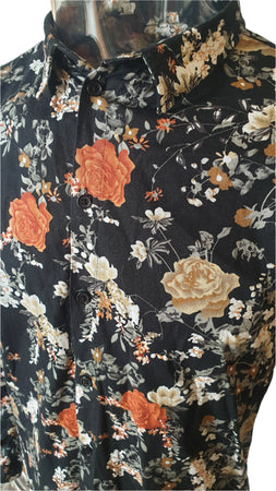 Black Floral Long Sleeved Mens Shirt (Medium) vintage clothing nz vintage menswear nz planet retro nz 3