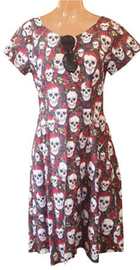 Black Skulls & Red Roses Audrey Dress - Planet Retro Original (Small)