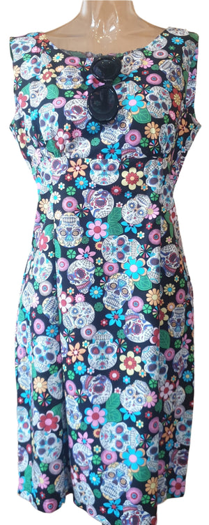 Black Sugar Skulls Julie Dress - Planet Retro Original (Sm)