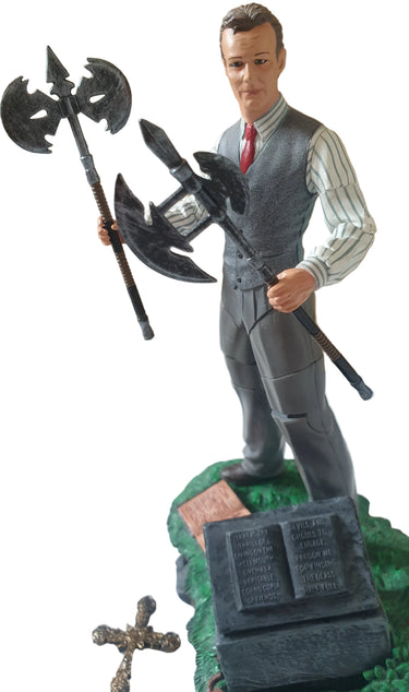 Rupert Giles action figure from Buffy the Vampire Slayer, sold out of original packaging, showing the exact figure and accessories included