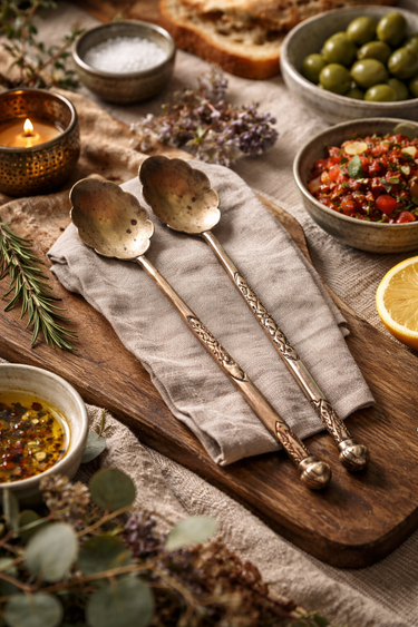 Vintage Brass-Tone Boho Serving Spoons – Pair