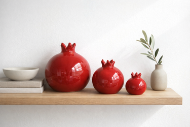 Red Ceramic Pomegranate Trio – Graduated Decor Set