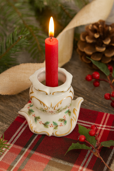 Vintage Irish Dresden Holly-Bow Candle Holder