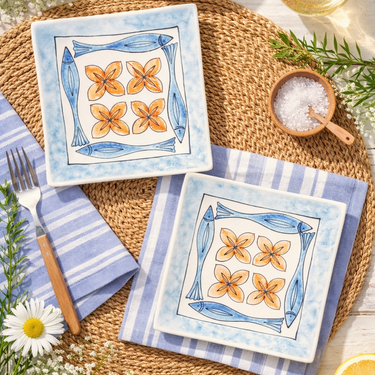 Diana Poor NZ Hand-Decorated Square Plates – Pair (19cm)