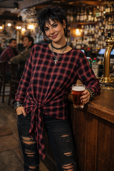Red Tartan Front Tie Top (Small)