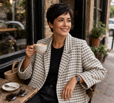 Vintage Handmade Box Cut Jacket Cream & Black (XL)