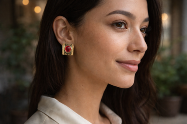 Vintage 80s Clip-On Earrings – Red & Gold Glam
